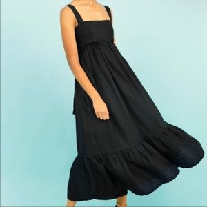 Black Maxi Dress with Square Neck and Ruffled Hem